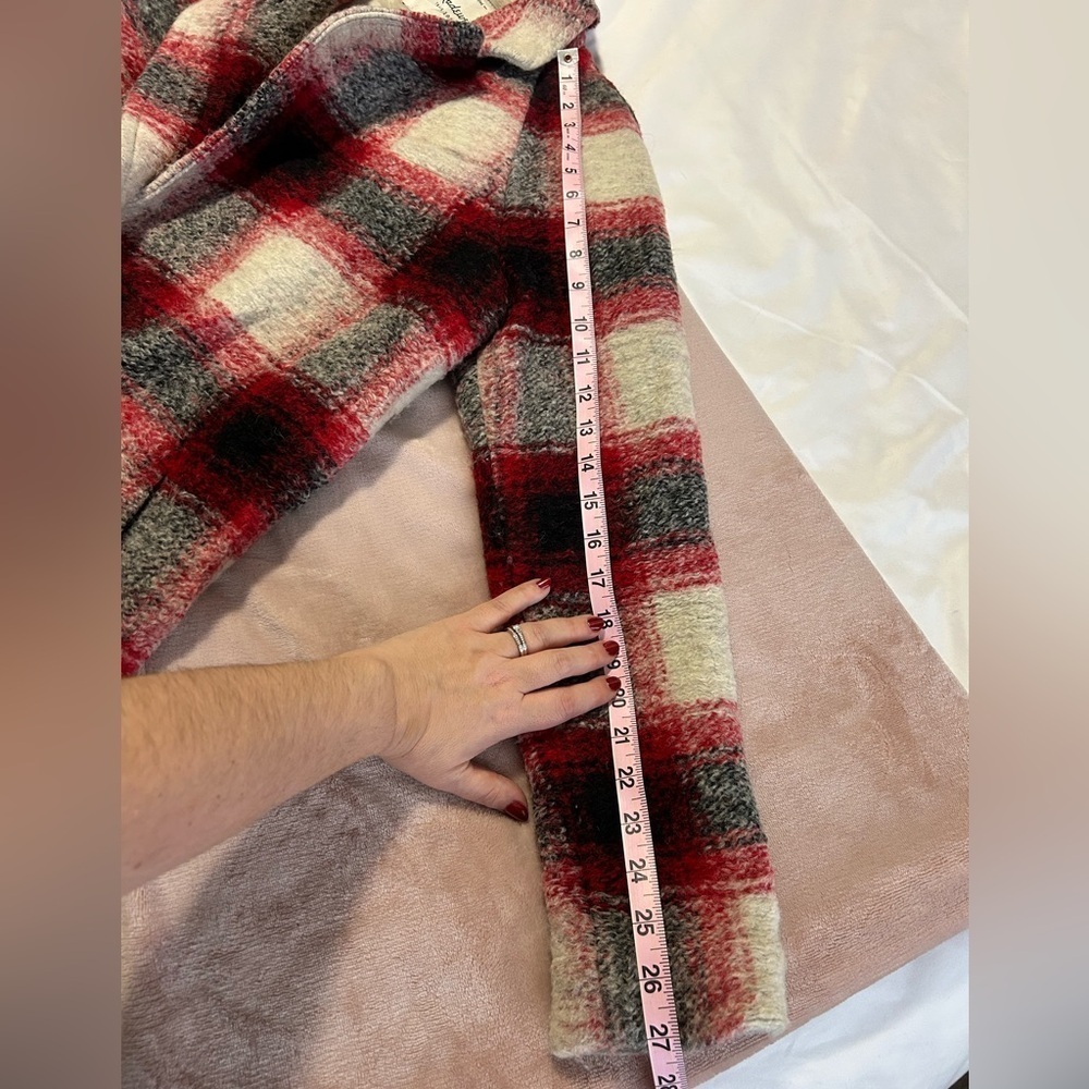 Madewell Wool Plaid Red and Black Winter Pea Coat - Picture 10 of 11